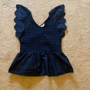 Time & Tru navy peplum short sleeved blouse size large